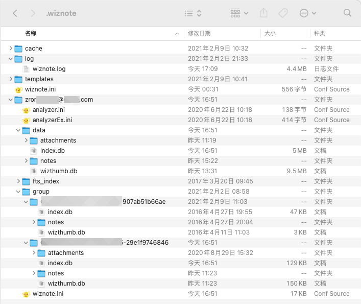 WizNote 下载版在 macOS 上的文件夹