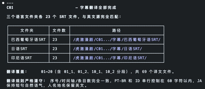 翻译完毕后的报告
